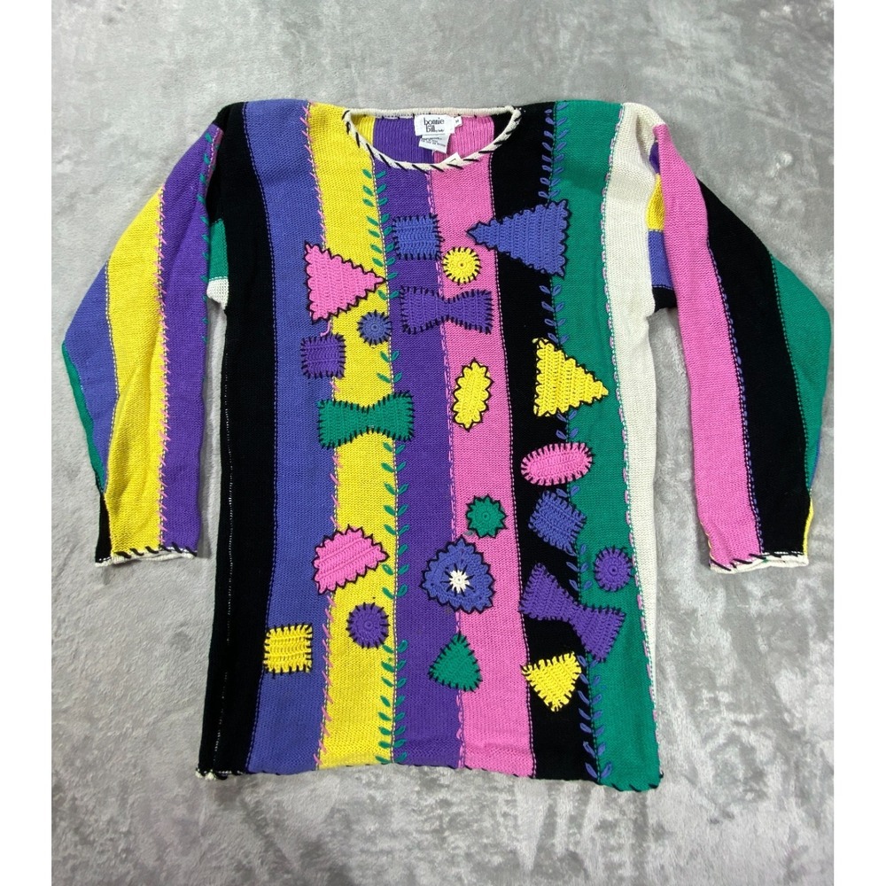 Vintage Bonnie and Bill‎ by Holly Sweater Womens M Multicolor Striped Patchwork